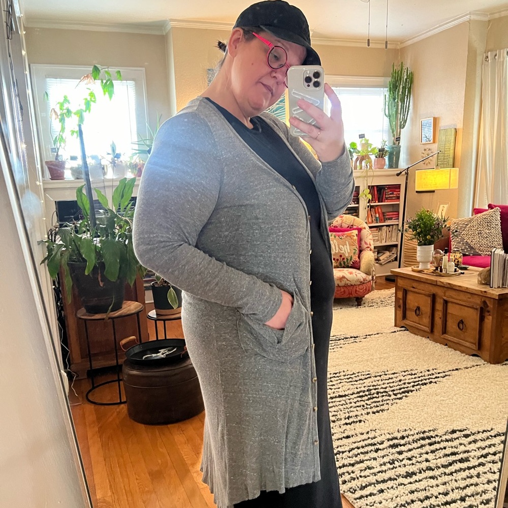 Free People heathered grey waffle tunic cardigan in L - Picture 2 of 6
